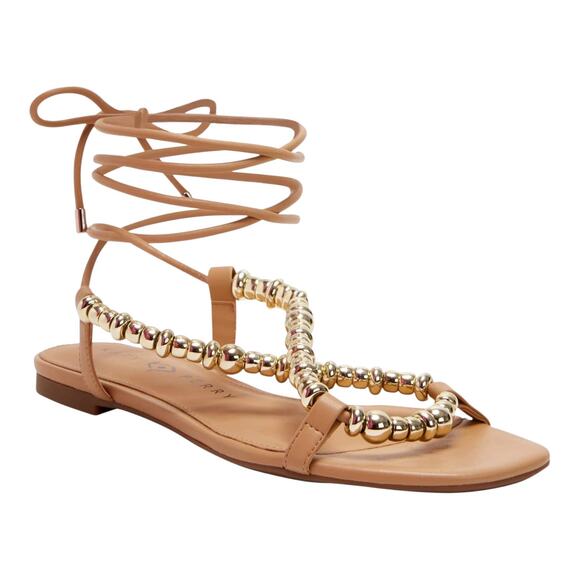 Katy Perry Collections Shoes - Katy Perry Women's The Halie Bead Ankle Tie Sandals Tan Gold Size 7 1/2